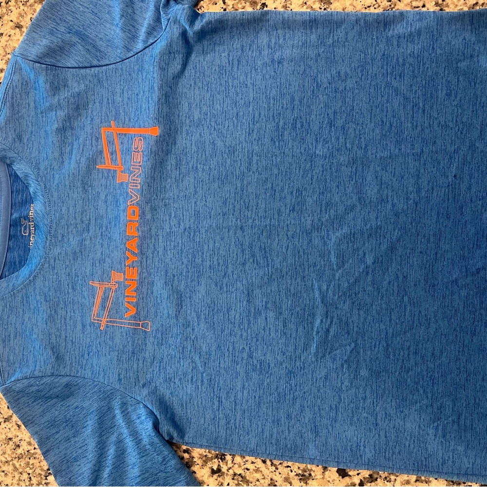 Vineyard Vines Heathered Blue Tee with Orange Logo